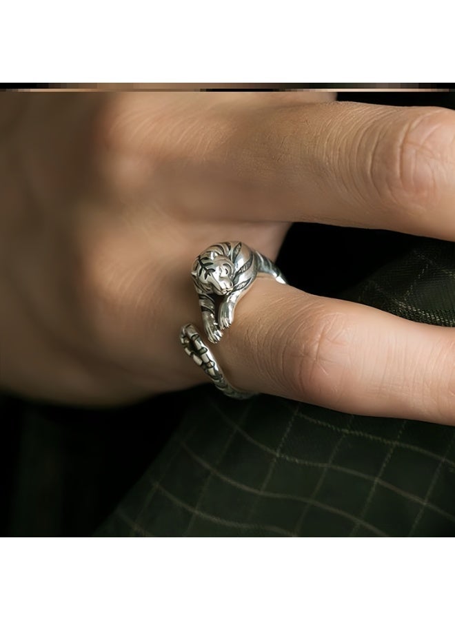 Hiras Tiger Ring for Men, Thai Silver Adjustable Open Ring, Statement Ring, Vintage Adjustable Jewelry Gift for Men Women - Image 3